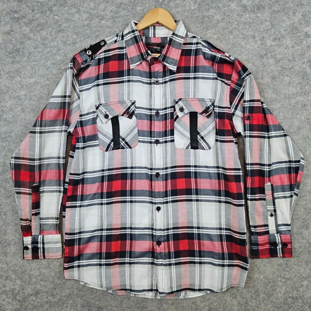 Evolution In Design Men's Plaid Shirt Size XL Sawtooth Pockets Streetwear Grunge